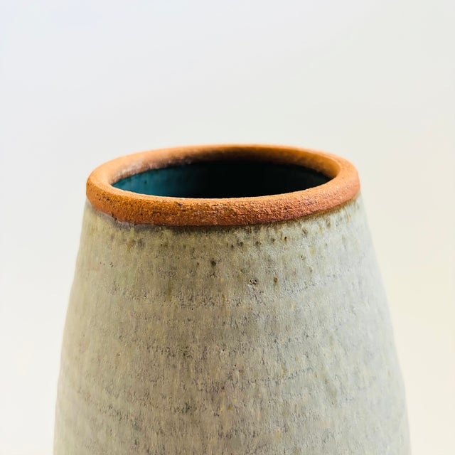 Late 20th Century Large Gray Pottery Vase With Blue Interior For Sale - Image 5 of 9