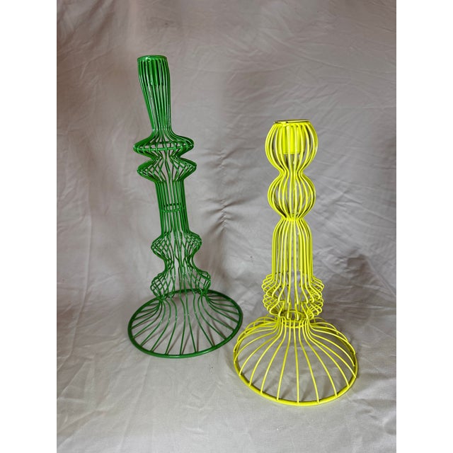 Mid-Century Modern Set of Green Wire Taper Candle Holders For Sale - Image 3 of 7