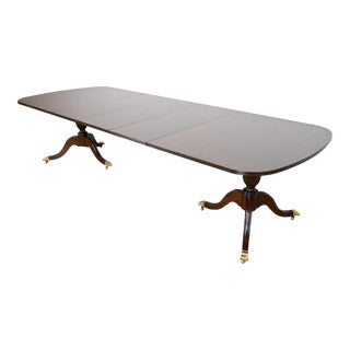 Georgian Banded Mahogany Double Pedestal Extension Dining Table, Newly Refinished For Sale
