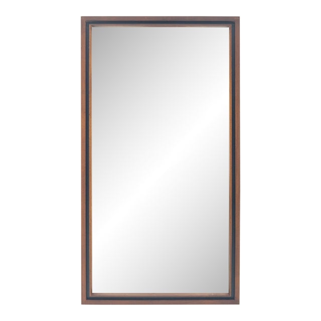 Mid Century Modern c1970s Oiled Walnut 25x46 Rectangle Wall Mirror Mint For Sale
