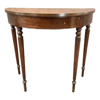 Antique Sheraton Demilune Console Table | Mahogany Inlaid Federal Entry Table For Sale