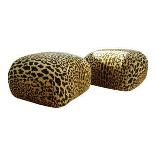 Vintage Leopard Oversized Poufs on Casters - a Pair For Sale