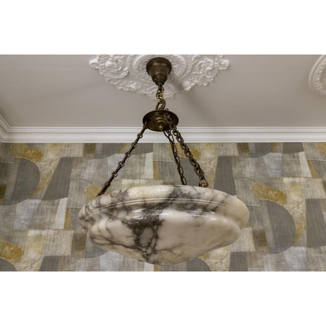 Extra Large Art Deco Six-Light Alabaster Pendant with Dark Veining, 1920 For Sale - Image 6 of 18