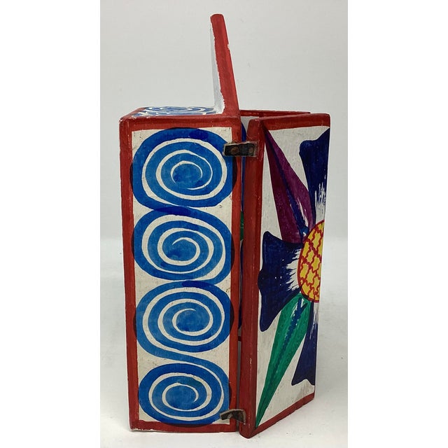 Folk Art Vintage Peruvian Retablo Features a Vibrant Nativity Scene Housed in Small Wooden Box. For Sale - Image 3 of 6