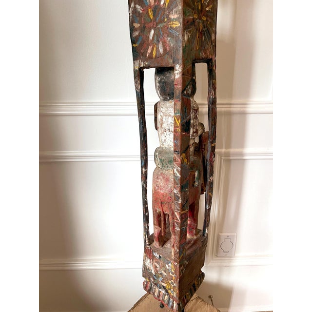 Folk Art Antique Burmese Architectural Carved and Polychromed Wood Pole Southeast Asia For Sale - Image 3 of 16