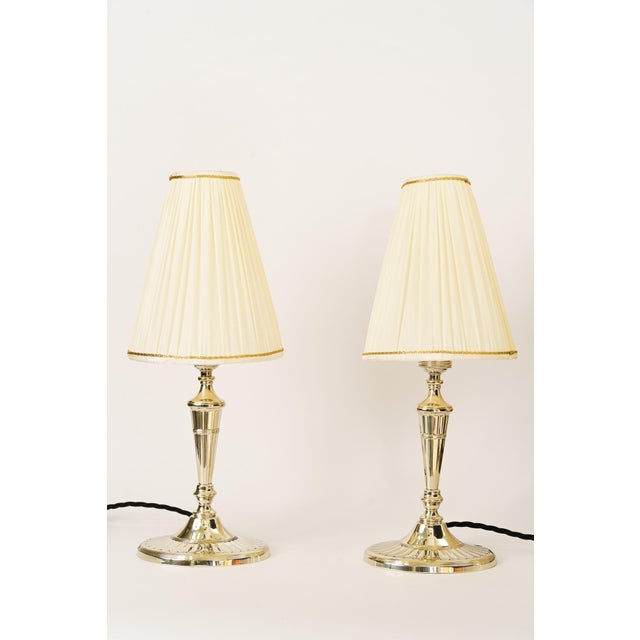Table Lamps Alpaca with Oval Base and Fabric Shades, Vienna, 1920s, Set of 2 For Sale - Image 4 of 15