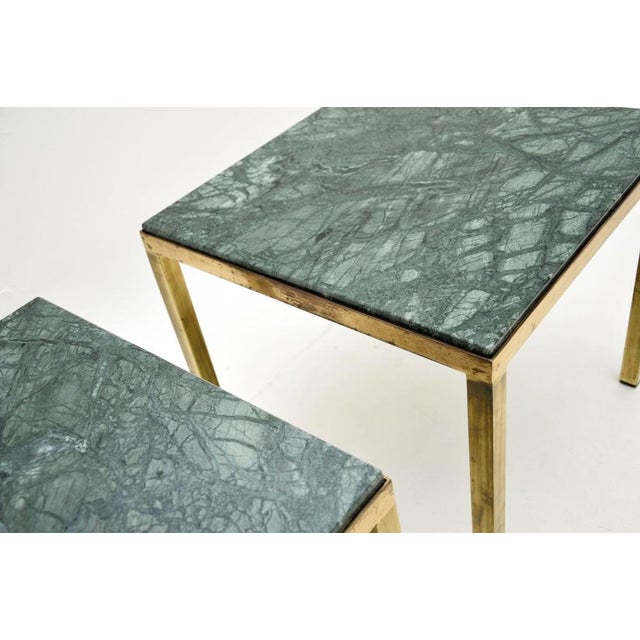 Metal Vintage French Brass Side Tables with Marble Tops, 1970s, Set of 2 For Sale - Image 7 of 8