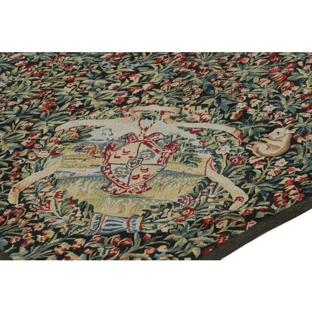 Rug & Kilim’s Armorial Tudor Style Rug in Green and Red Floral Patterns For Sale In New York - Image 6 of 7