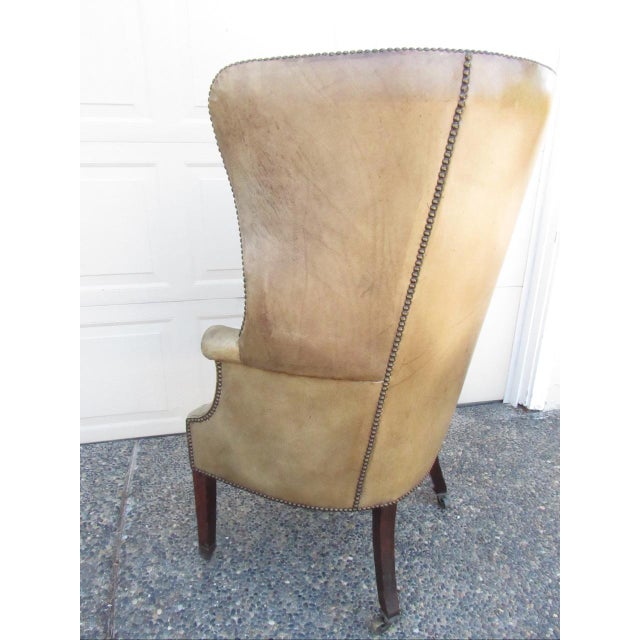 Tan Antique English George LLL Leather Wingback Armchair For Sale - Image 8 of 18