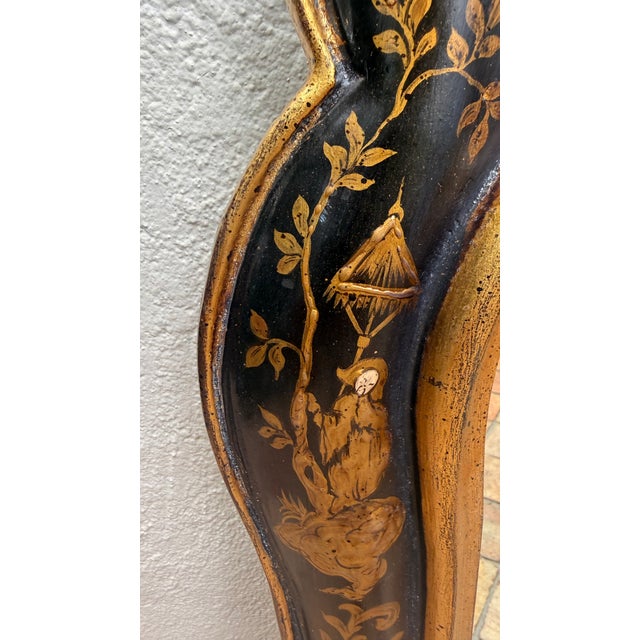 Vintage Italian Venetian Style Black & Gilt Chinoiserie Wall Mirror For Sale In Boston - Image 6 of 9