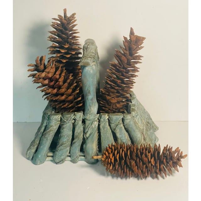 Great rustic decor Adirondack chalet - handmade of wide twigs basket with 4 huge 12-14” pine cones.