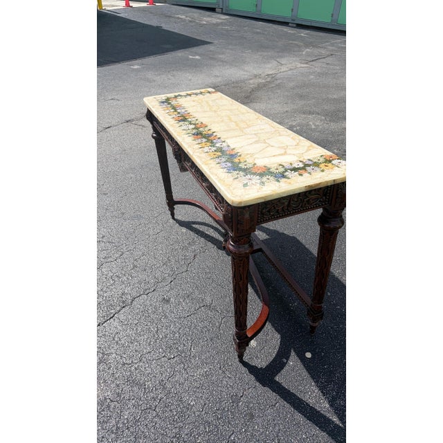 1970s Louis XVI Pietra Dura Console Entirely Inlaid Semi Precious Stone For Sale - Image 4 of 5