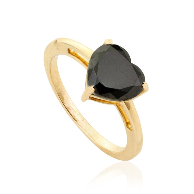 3.11 Carat Heart Shape Black Diamond Solitaire Ring Size 8 in 14k Gold For Sale - Image 4 of 16