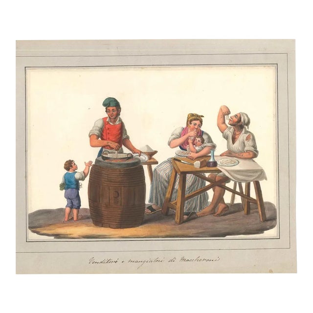 Venditori e Mangiatori di Maccheroni - Watercolor by M. De Vito - 1820 ca. 1820 c.a. For Sale