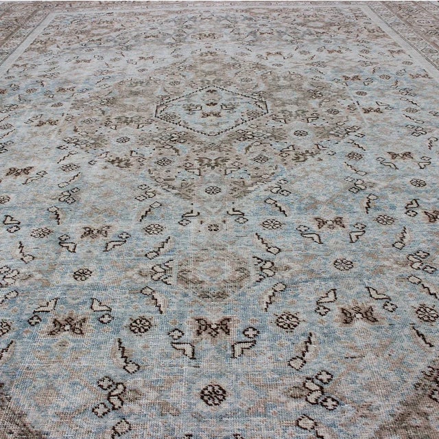 English Early 20th Century Persian Antique Tabriz Rug With Medallion With Herati Design and Muted Colors 7'11 X 11'4 For Sale - Image 3 of 13