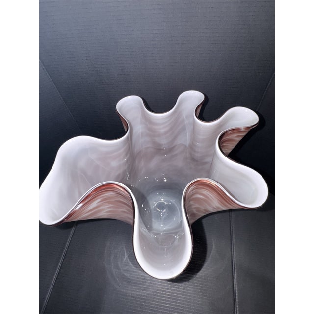 Mid-Century Modern Vintage Murano Style Pink White Swirl Sculptural Hand Blown Glass Vase For Sale - Image 3 of 4
