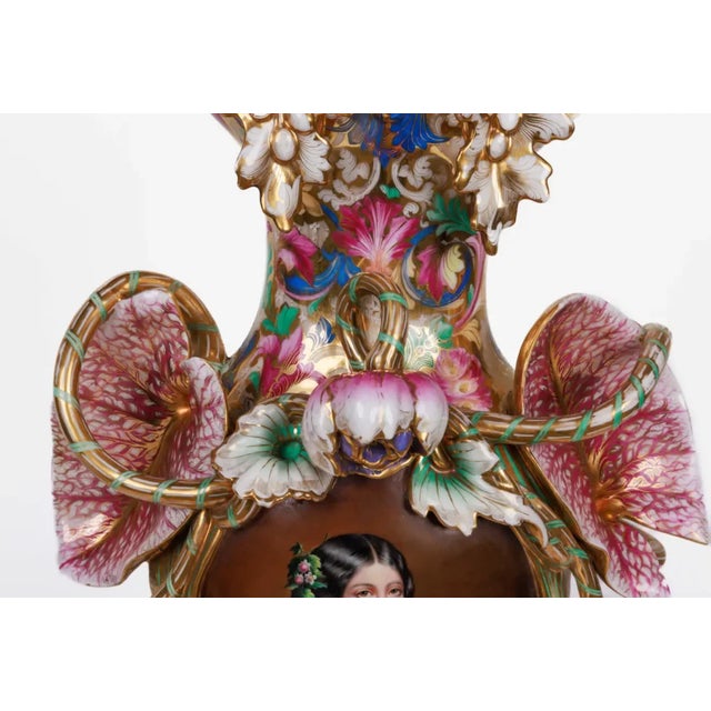Mid 19th Century Monumental and Masterful Pair of French Paris Porcelain Hand-Painted Vases For Sale - Image 5 of 16
