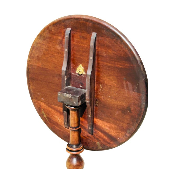 Brown Antique George III Mahogany Tilt-Top Tea Table With Satinwood Inlay & Ball-and-Claw Feet | Birdcage Tripod Base For Sale - Image 8 of 13