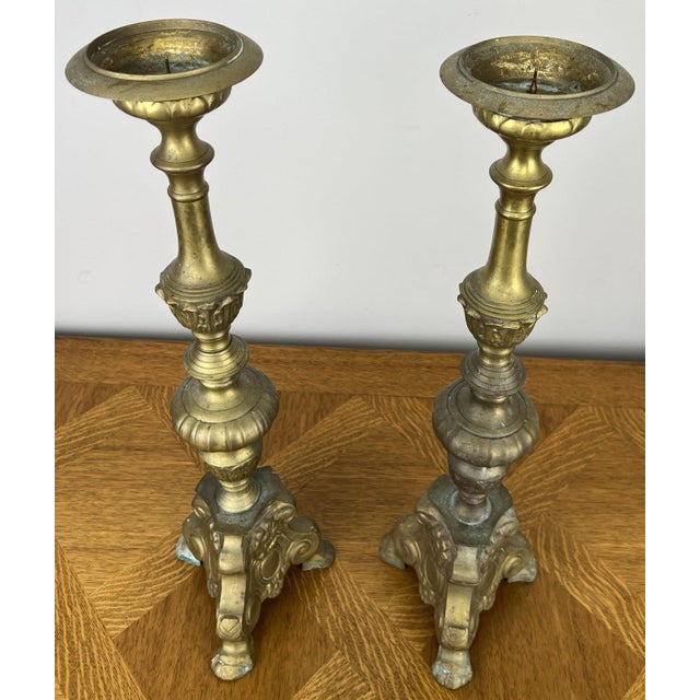 Vintage Brass Ornate Decorative Candleholders, Set of 2 For Sale - Image 3 of 18