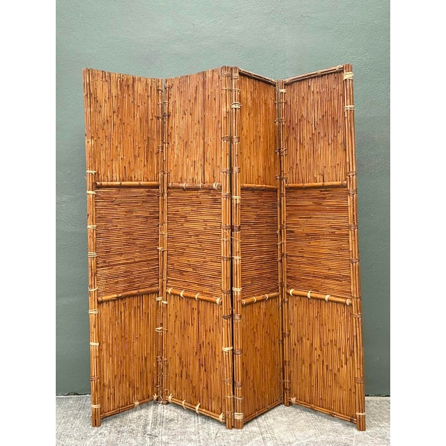 Mid-Century Modern Vintage Split Bamboo Folding Screen For Sale - Image 3 of 12