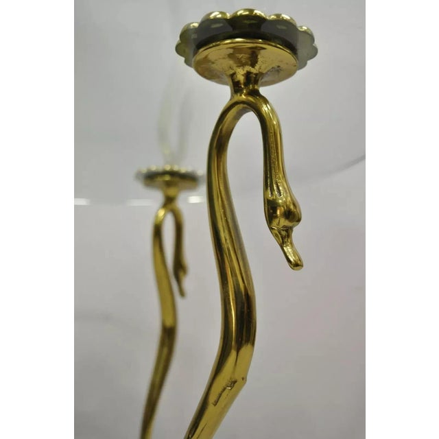 Mid 20th Century Vintage Regency Maison Jansen Style Brass Swan & Glass Small Round Coffee Table For Sale - Image 5 of 12