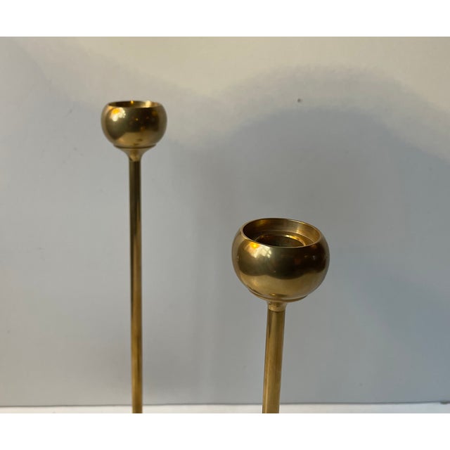 Metal Scandinavian Modern Tulip Candlesticks in Brass, 1960s, Set of 2 For Sale - Image 7 of 8