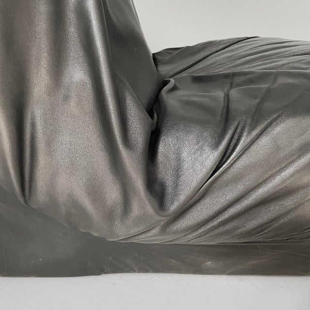 Set of Space Age French Black Leather Armchair Ottoman from Airborne, 1970s For Sale - Image 17 of 18