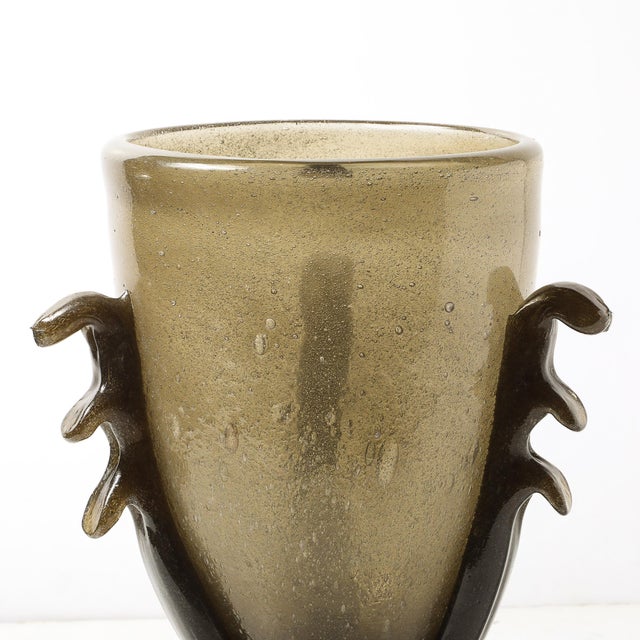 Pair of Mid-Century Sculptural Hand-Blown Smoke Murano Bullicante Glass Uplights For Sale - Image 11 of 17