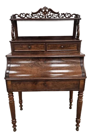 Regency Style Crotch Mahogany and Tooled Leather Two Part Lady's Writing Desk