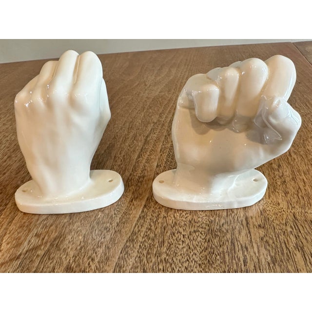 1970s Pair of Vintage 1977 Nancy Funk White Ceramic Wall Mounted Hands - Signed For Sale - Image 5 of 11