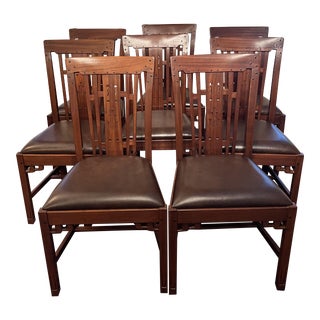 Stickley Blacker House Side Chair With Brown Leather Seat - Set of 4 For Sale