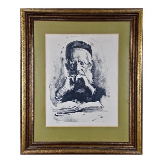 Limited Ed. Etching of a Scholar, Possibly a Cleric, with a Book in Deep Thought, 20th Century For Sale