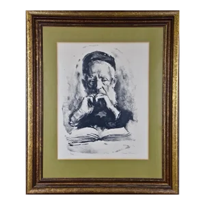 Limited Ed. Etching of a Scholar, Possibly a Cleric, with a Book in Deep Thought, 20th Century