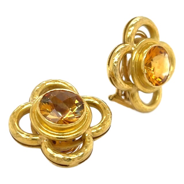 Elizabeth Locke 18k Yellow Gold & Citrine Earrings For Sale