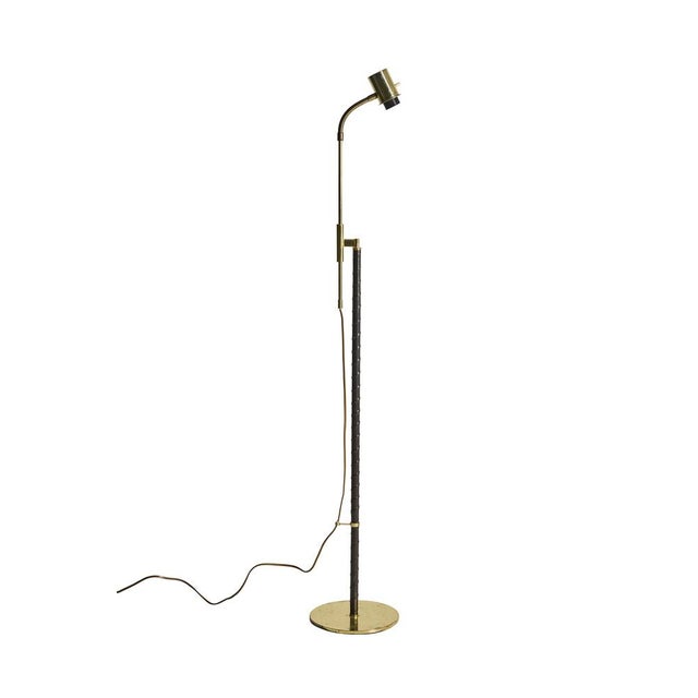 Height-Adjustable Floor Lamp in Brass and Leather from Möllers Armatur, 1950s For Sale - Image 4 of 7