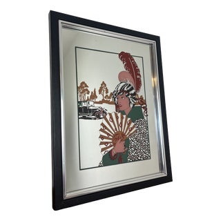 Vintage French Art Deco Au Revoir Fashion Illustration Mirror by George Barbier, 1970s For Sale