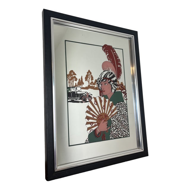 Vintage French Art Deco Au Revoir Fashion Illustration Mirror by George Barbier, 1970s For Sale