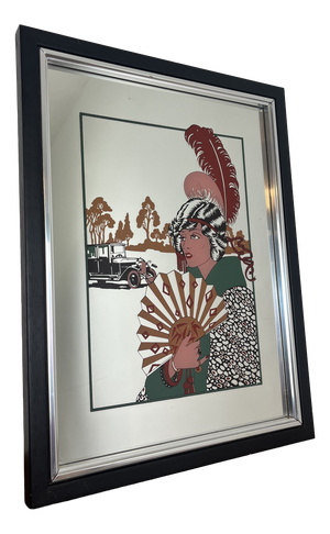 Vintage French Art Deco Au Revoir Fashion Illustration Mirror by George Barbier, 1970s