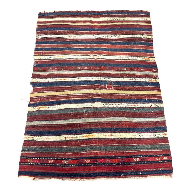 Vintage Multi-Stripes Flat Woven Kilim For Sale