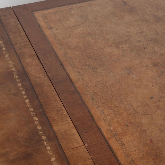 Wood English Mahogany Leather Top Large Conference or Dining Table With Leaves, Circa 1900 For Sale - Image 7 of 16