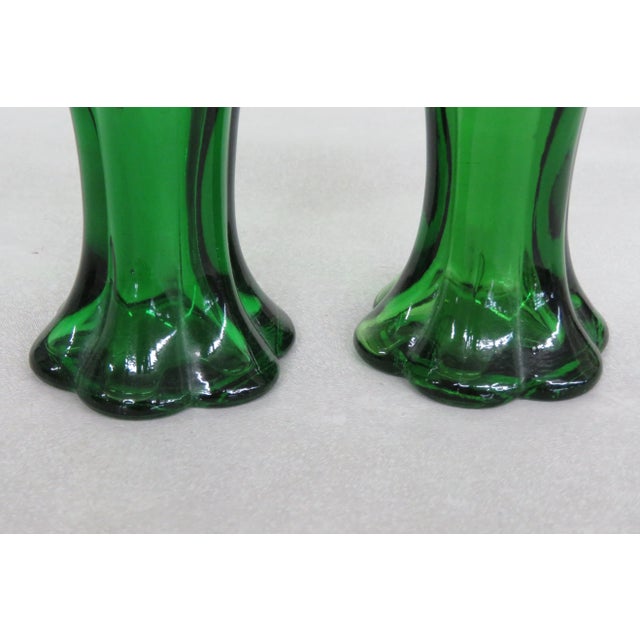 Late 20th Century Avon Emerald Green Glass Flower Stoper Empty Perfume Bottles a Pair For Sale - Image 5 of 12