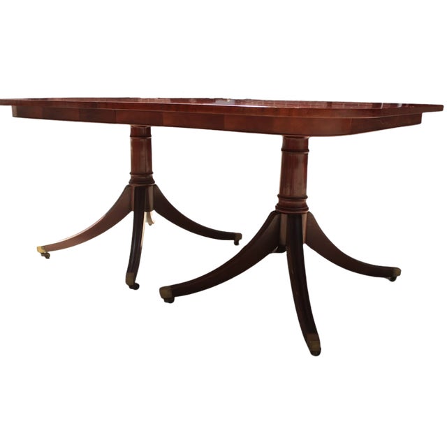 Antique Mahogany Double Pedestal Duncan Phyfe Style Dining Table With Three Extension Leaves For Sale - Image 10 of 10