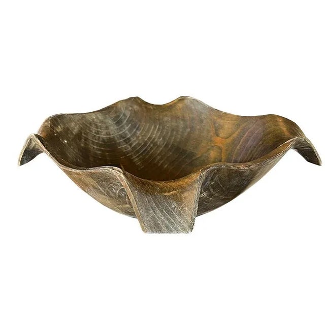 Contemporary Large Mid 20th Century Rustic Carved Wood Draped Bowl or Handkerchief Vessel For Sale - Image 3 of 5