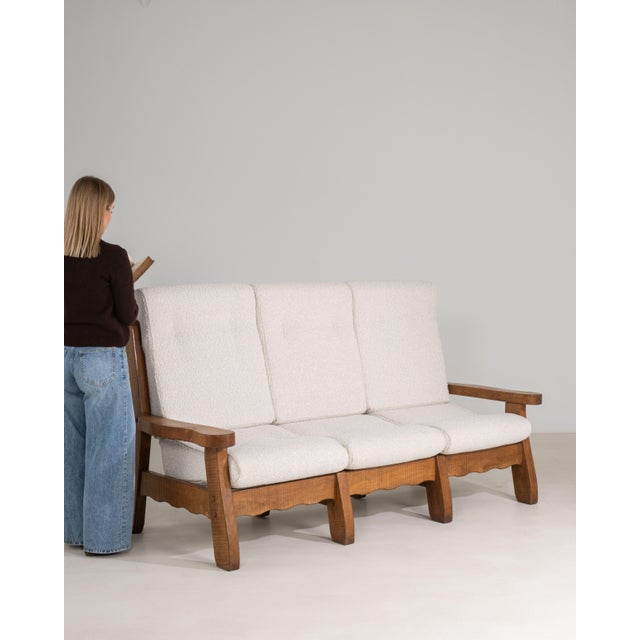 Cream Brutalist Oak Upholstered Sofa, Antique, Belgium, Circa 1970 For Sale - Image 8 of 16