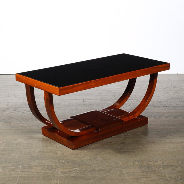 Art Deco Machine Age Walnut Cocktail Table W/ Inset Vitrolite Top by Modernage For Sale In New York - Image 6 of 11