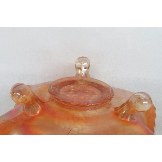 Fenton Marigold Carnival Glass Water Lily Ruffled Footed Candy Dish For Sale In Miami - Image 6 of 10