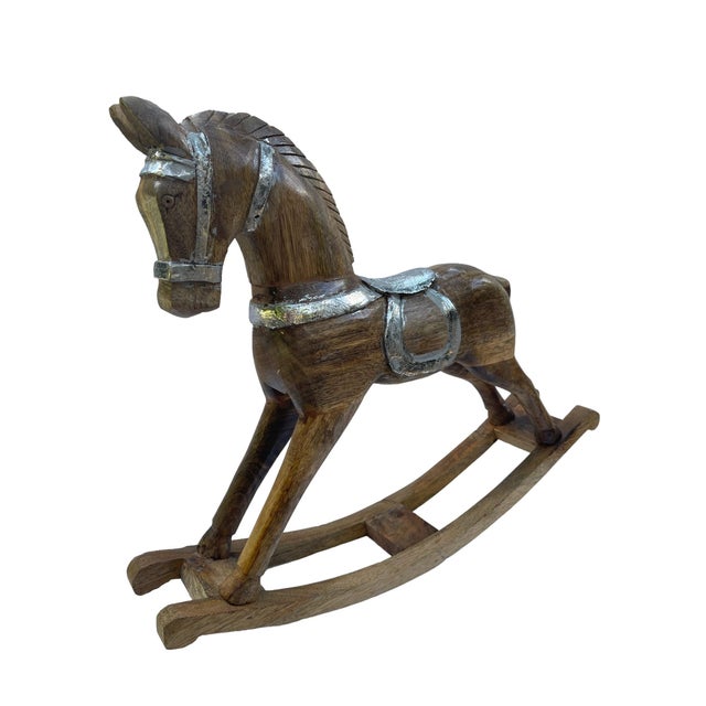 Large Vintage Holiday Wooden Rocking Horse Pony With Sterling Silver Appliqué For Sale - Image 11 of 11