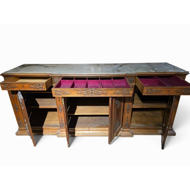 Large 19th Century French Fruitwood Sideboard with One-Piece Veined Marble Top, 1809 For Sale - Image 11 of 14