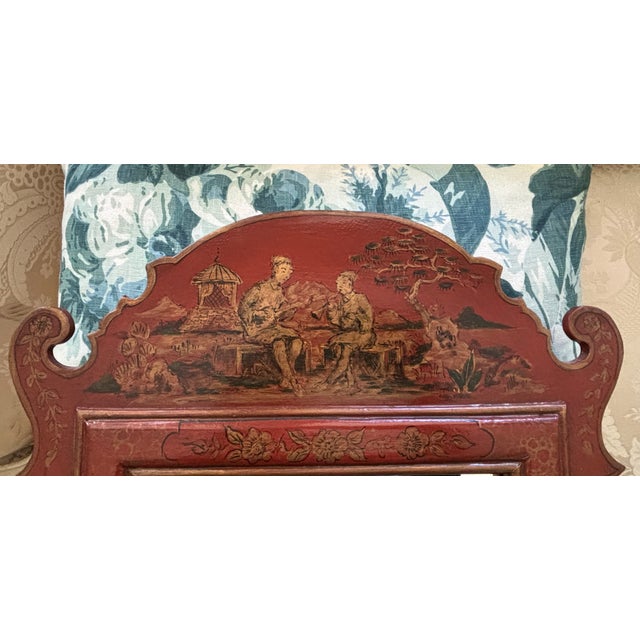 Red Antique Style Petite Scale Red Chinoiserie Wall Mirror / English Georgian Red Jappaned Style Mirror For Sale - Image 8 of 15