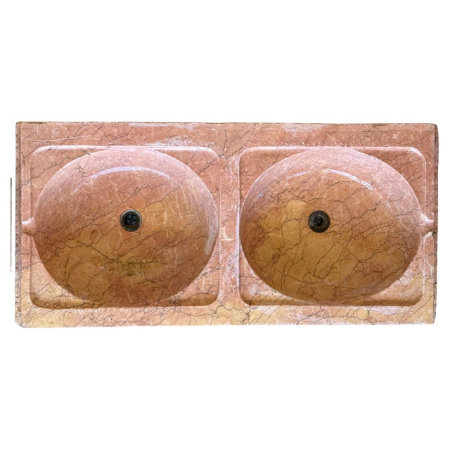19th Century Antique Hand Carved Pink Marble Double Basin Kitchen Sink For Sale - Image 15 of 18